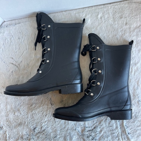 Capelli Tall Lace Rain Black Rubber Rain Boots Women Size 8 - Picture 6 of 11
